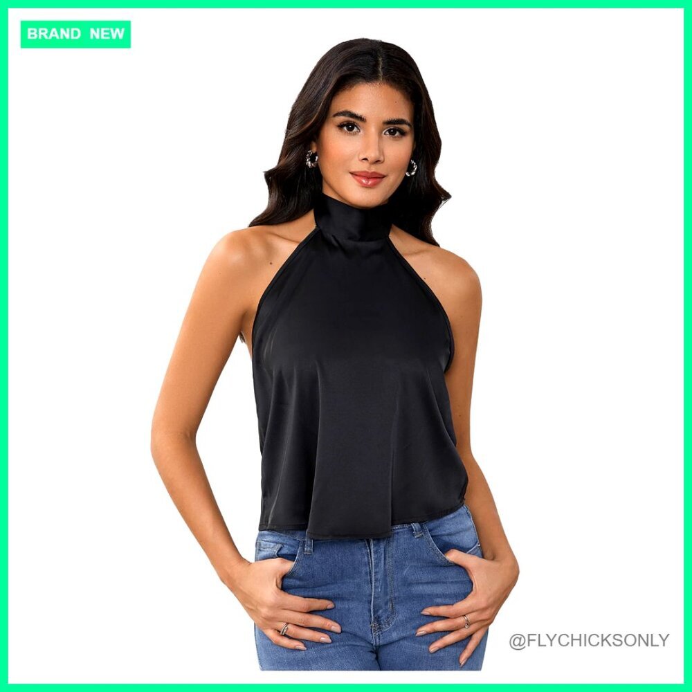 Satin Silk Halter Top Backless Sleeveless Camisole Party Going Out